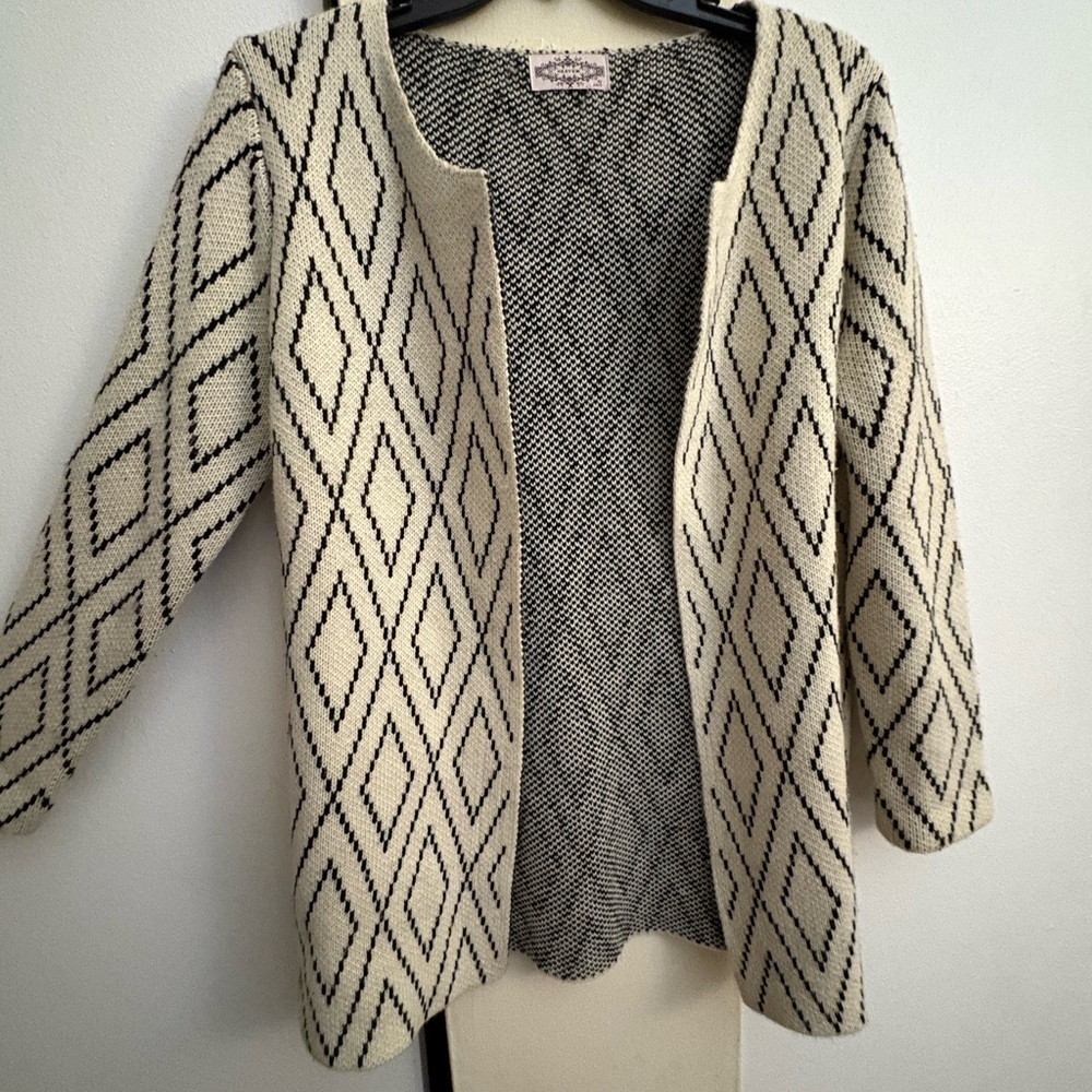 Anthropologie Cream Geometric Cardigan Sweater